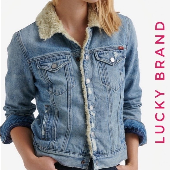 Lucky Brand Jackets & Blazers - Lucky Brand Distressed Denim Sherpa Trucker Jacket